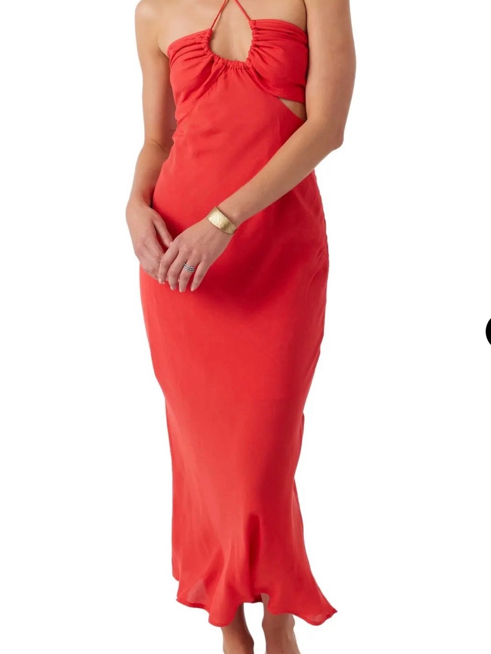 O'Neill Red Halter Maxi Dress with Side Cutout